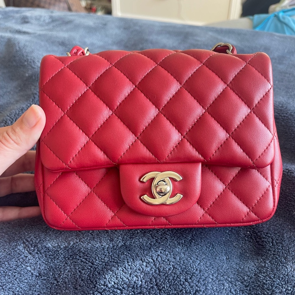 Chanel Mini Square - Red Lambskin, SHW